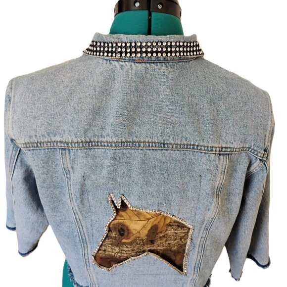 Size 10 Jeanology Equestran Jacket Woman's Repurposed with Three-quarter Sleeves - Picture 2 of 12